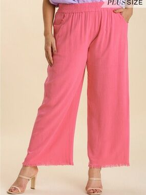Umgee Pink Plus-Size Wide-Leg Pull-On Pants